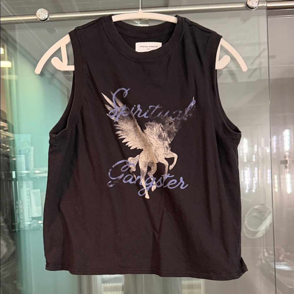 Spiritual Gangster Black Pegasus Muscle Tank with Metallic Graphic